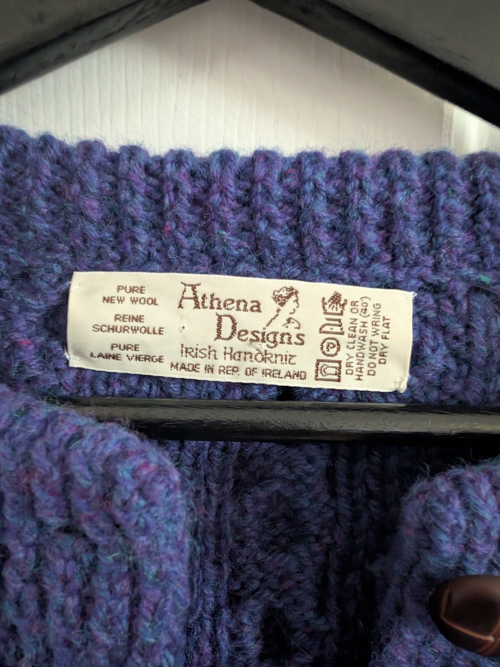 Athena Designs Irish Fisherman Sweater Deep Purple/Blue Cable Knit Pure Wool M - Picture 4 of 8